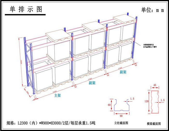 重型橫梁式貨架單排示圖